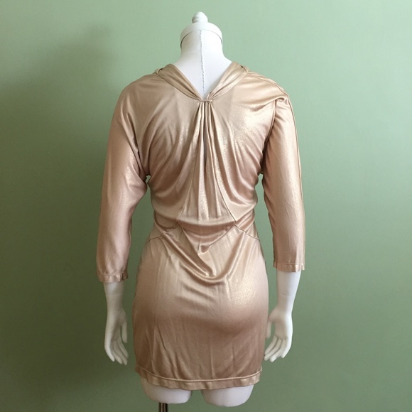 BCBGMAXAZRIA GOLD METALLIC JERSEY REVERSIBLE DRESS Size XS - Picture 3 of 16